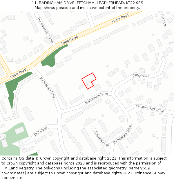 11, BADINGHAM DRIVE, FETCHAM, LEATHERHEAD, KT22 9ES: Location map and indicative extent of plot