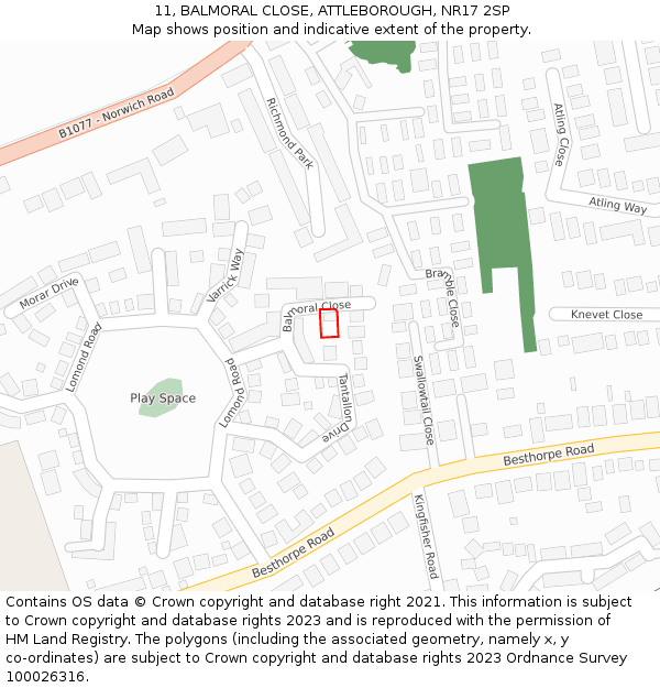 11, BALMORAL CLOSE, ATTLEBOROUGH, NR17 2SP: Location map and indicative extent of plot