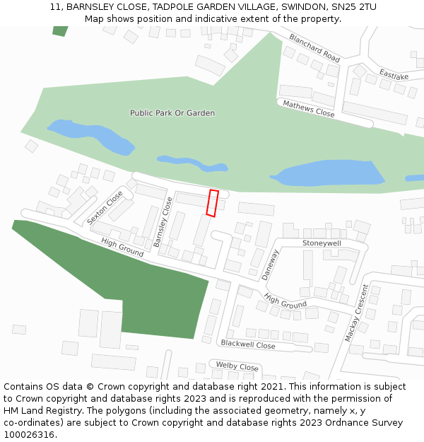 11, BARNSLEY CLOSE, TADPOLE GARDEN VILLAGE, SWINDON, SN25 2TU: Location map and indicative extent of plot