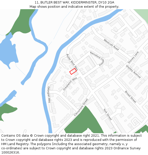 11, BUTLER BEST WAY, KIDDERMINSTER, DY10 2GA: Location map and indicative extent of plot