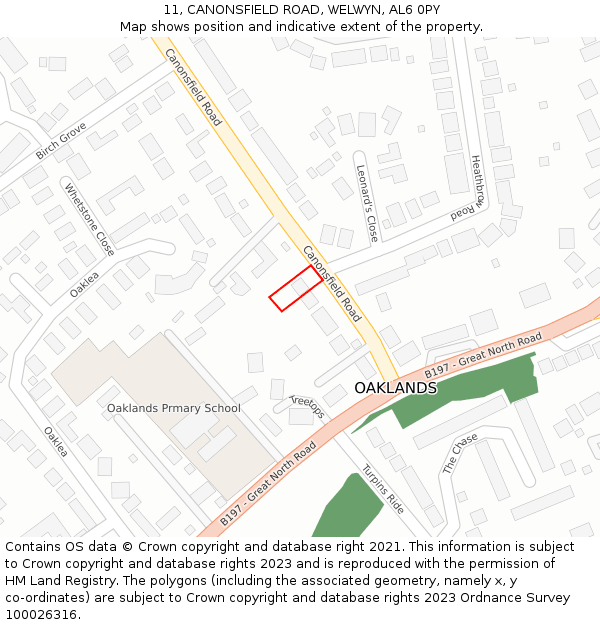 11, CANONSFIELD ROAD, WELWYN, AL6 0PY: Location map and indicative extent of plot