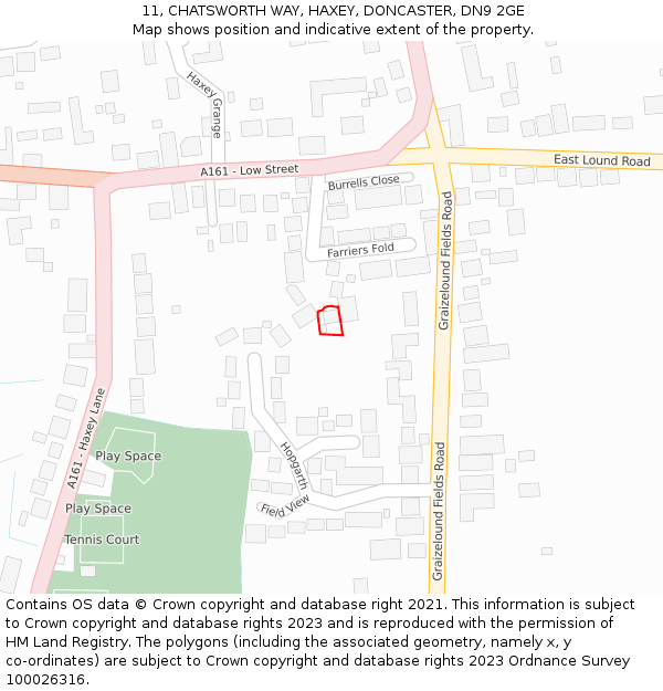 11, CHATSWORTH WAY, HAXEY, DONCASTER, DN9 2GE: Location map and indicative extent of plot