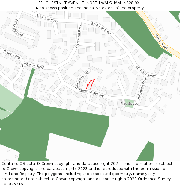 11, CHESTNUT AVENUE, NORTH WALSHAM, NR28 9XH: Location map and indicative extent of plot