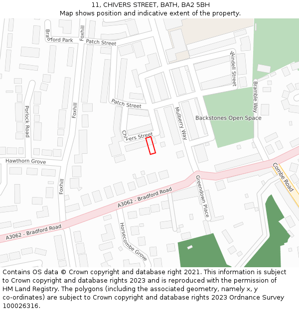 11, CHIVERS STREET, BATH, BA2 5BH: Location map and indicative extent of plot