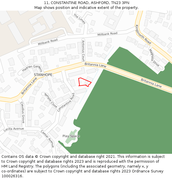 11, CONSTANTINE ROAD, ASHFORD, TN23 3PN: Location map and indicative extent of plot