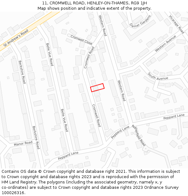 11, CROMWELL ROAD, HENLEY-ON-THAMES, RG9 1JH: Location map and indicative extent of plot