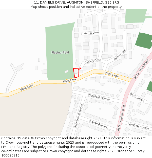 11, DANIELS DRIVE, AUGHTON, SHEFFIELD, S26 3RG: Location map and indicative extent of plot