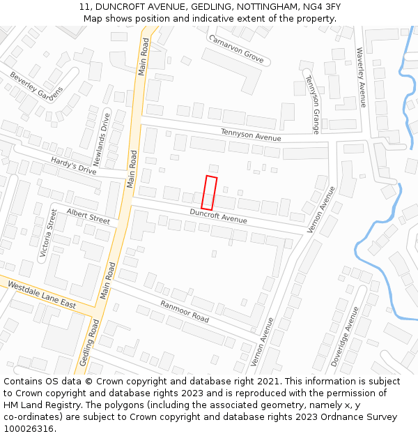 11, DUNCROFT AVENUE, GEDLING, NOTTINGHAM, NG4 3FY: Location map and indicative extent of plot