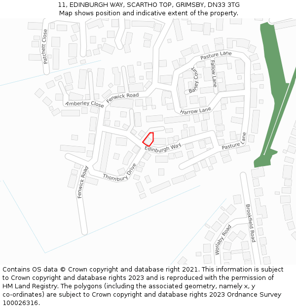 11, EDINBURGH WAY, SCARTHO TOP, GRIMSBY, DN33 3TG: Location map and indicative extent of plot