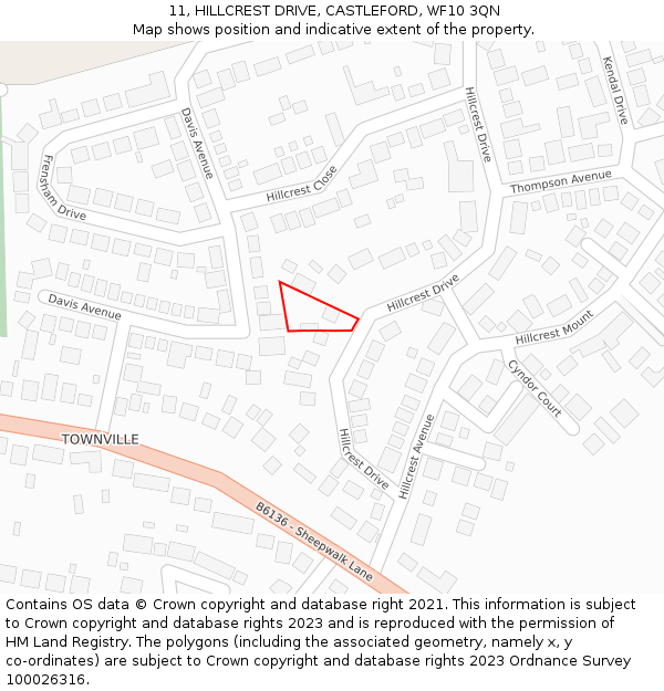 11, HILLCREST DRIVE, CASTLEFORD, WF10 3QN: Location map and indicative extent of plot