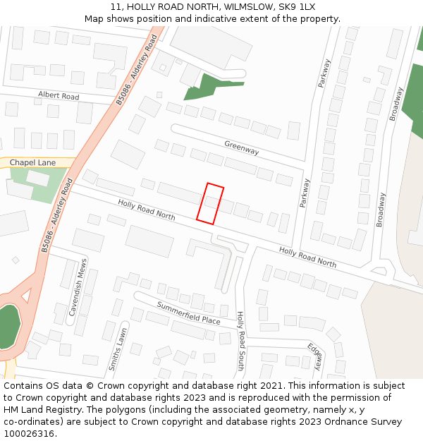 11, HOLLY ROAD NORTH, WILMSLOW, SK9 1LX: Location map and indicative extent of plot