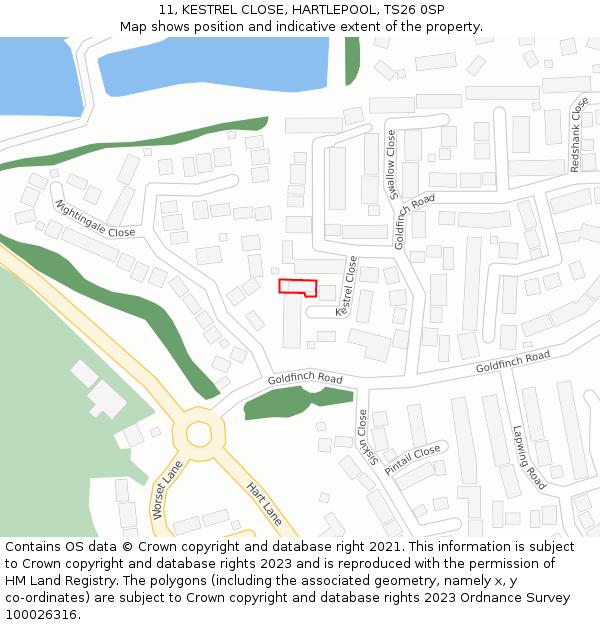 11, KESTREL CLOSE, HARTLEPOOL, TS26 0SP: Location map and indicative extent of plot