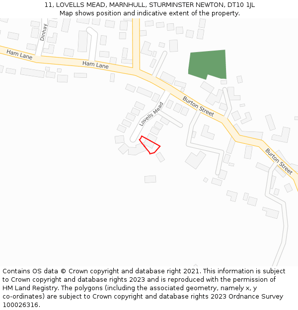 11, LOVELLS MEAD, MARNHULL, STURMINSTER NEWTON, DT10 1JL: Location map and indicative extent of plot