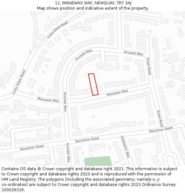 11, MANEWAS WAY, NEWQUAY, TR7 3AJ: Location map and indicative extent of plot