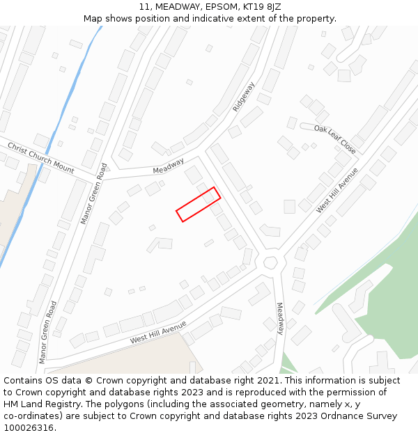 11, MEADWAY, EPSOM, KT19 8JZ: Location map and indicative extent of plot