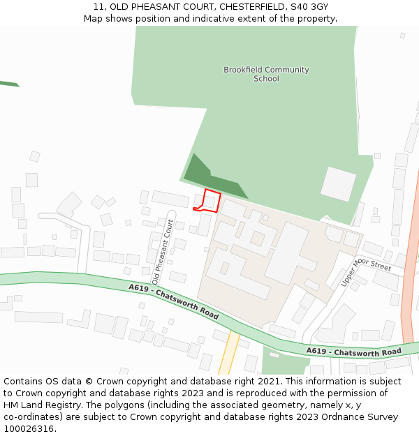 11, OLD PHEASANT COURT, CHESTERFIELD, S40 3GY: Location map and indicative extent of plot