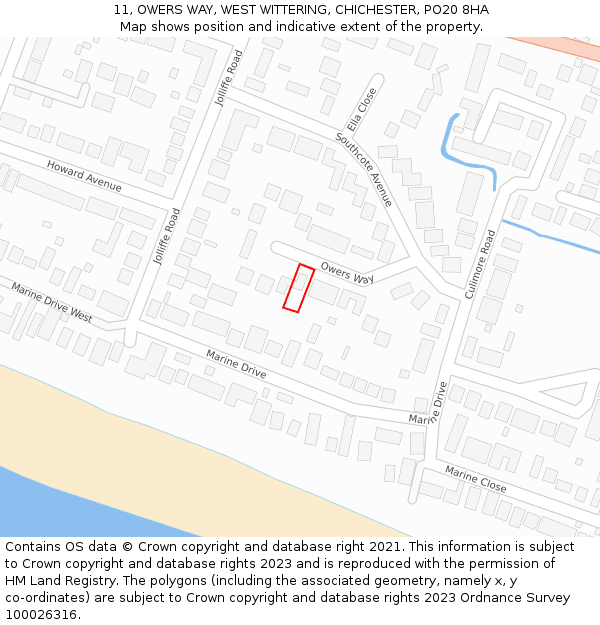 11, OWERS WAY, WEST WITTERING, CHICHESTER, PO20 8HA: Location map and indicative extent of plot