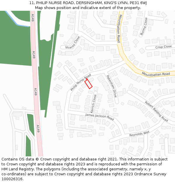 11, PHILIP NURSE ROAD, DERSINGHAM, KING'S LYNN, PE31 6WJ: Location map and indicative extent of plot