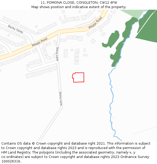 11, POMONA CLOSE, CONGLETON, CW12 4FW: Location map and indicative extent of plot