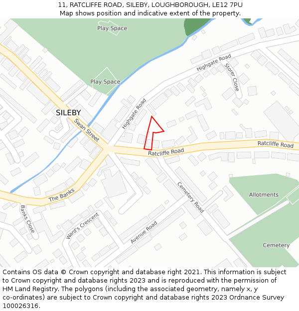 11, RATCLIFFE ROAD, SILEBY, LOUGHBOROUGH, LE12 7PU: Location map and indicative extent of plot