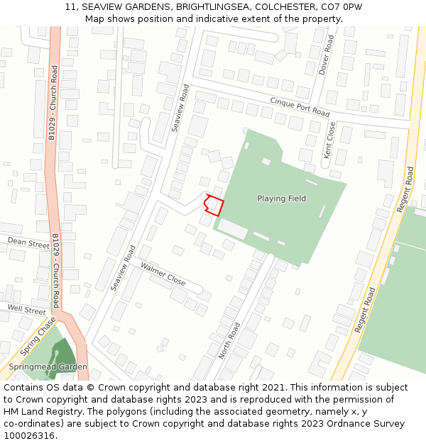 11, SEAVIEW GARDENS, BRIGHTLINGSEA, COLCHESTER, CO7 0PW: Location map and indicative extent of plot