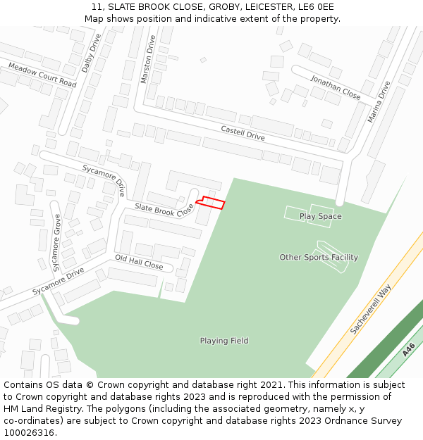 11, SLATE BROOK CLOSE, GROBY, LEICESTER, LE6 0EE: Location map and indicative extent of plot