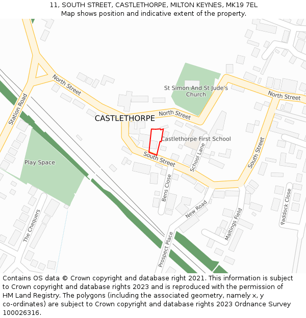 11, SOUTH STREET, CASTLETHORPE, MILTON KEYNES, MK19 7EL: Location map and indicative extent of plot