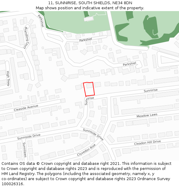 11, SUNNIRISE, SOUTH SHIELDS, NE34 8DN: Location map and indicative extent of plot