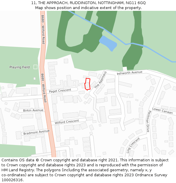 11, THE APPROACH, RUDDINGTON, NOTTINGHAM, NG11 6GQ: Location map and indicative extent of plot