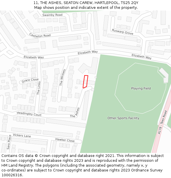 11, THE ASHES, SEATON CAREW, HARTLEPOOL, TS25 2QY: Location map and indicative extent of plot