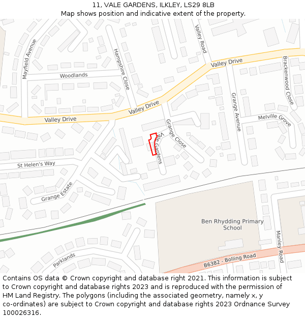 11, VALE GARDENS, ILKLEY, LS29 8LB: Location map and indicative extent of plot