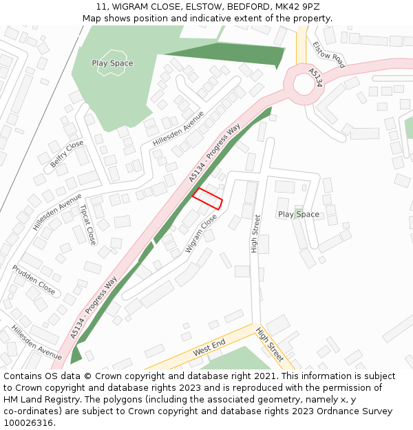 11, WIGRAM CLOSE, ELSTOW, BEDFORD, MK42 9PZ: Location map and indicative extent of plot