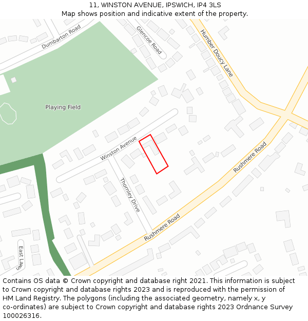 11, WINSTON AVENUE, IPSWICH, IP4 3LS: Location map and indicative extent of plot