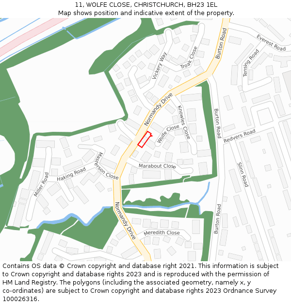 11, WOLFE CLOSE, CHRISTCHURCH, BH23 1EL: Location map and indicative extent of plot