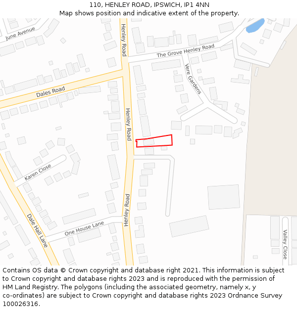 110, HENLEY ROAD, IPSWICH, IP1 4NN: Location map and indicative extent of plot