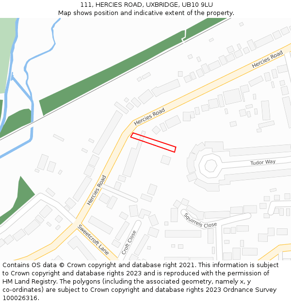 111, HERCIES ROAD, UXBRIDGE, UB10 9LU: Location map and indicative extent of plot