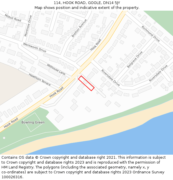 114, HOOK ROAD, GOOLE, DN14 5JY: Location map and indicative extent of plot