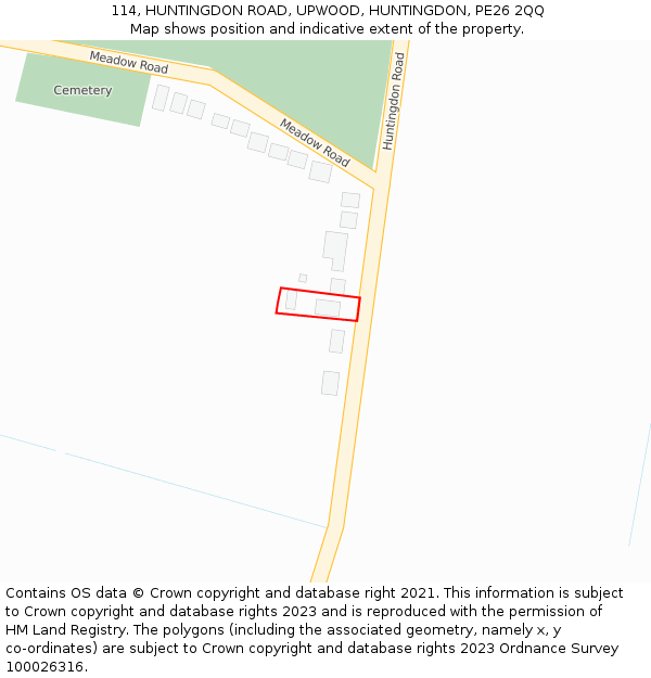 114, HUNTINGDON ROAD, UPWOOD, HUNTINGDON, PE26 2QQ: Location map and indicative extent of plot