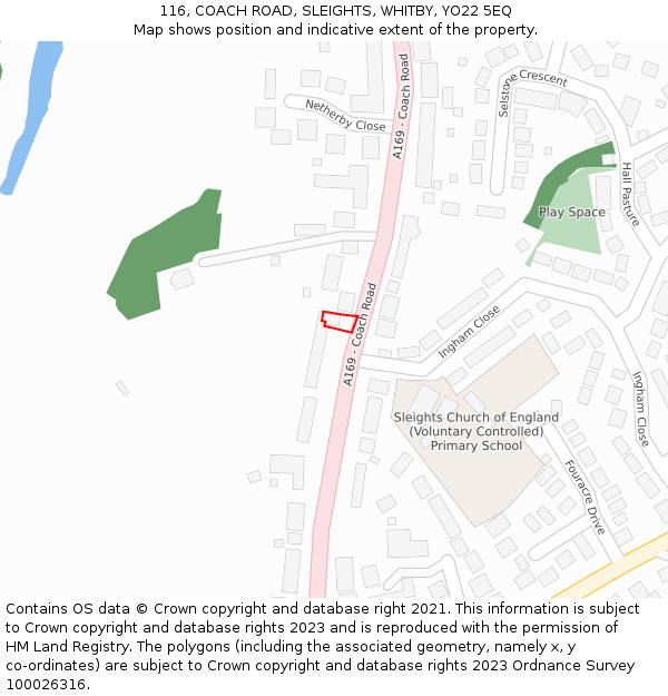 116, COACH ROAD, SLEIGHTS, WHITBY, YO22 5EQ: Location map and indicative extent of plot