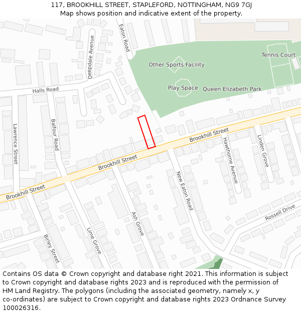 117, BROOKHILL STREET, STAPLEFORD, NOTTINGHAM, NG9 7GJ: Location map and indicative extent of plot