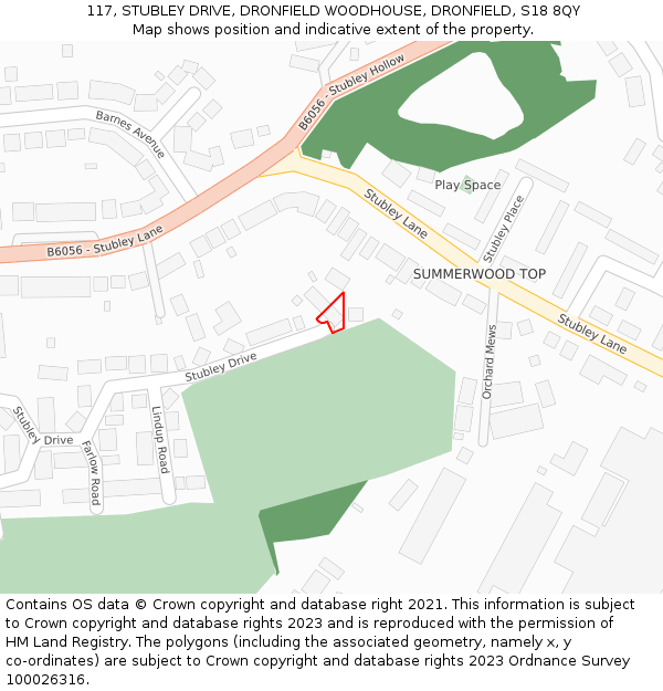 117, STUBLEY DRIVE, DRONFIELD WOODHOUSE, DRONFIELD, S18 8QY: Location map and indicative extent of plot