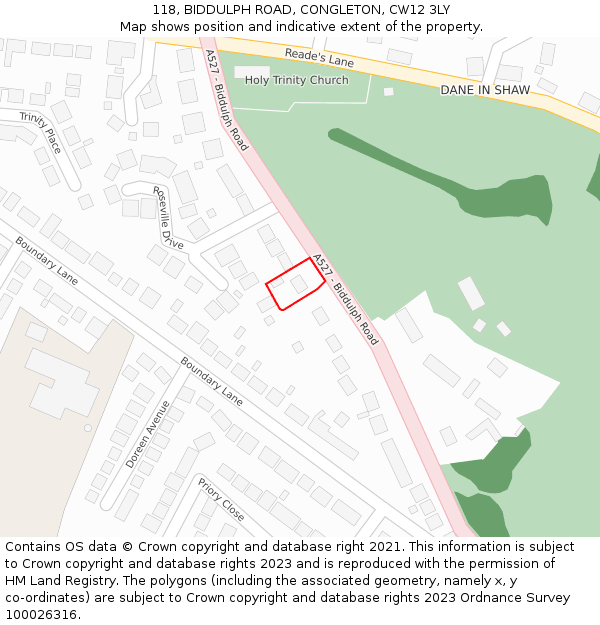 118, BIDDULPH ROAD, CONGLETON, CW12 3LY: Location map and indicative extent of plot