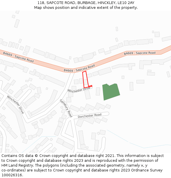 118, SAPCOTE ROAD, BURBAGE, HINCKLEY, LE10 2AY: Location map and indicative extent of plot