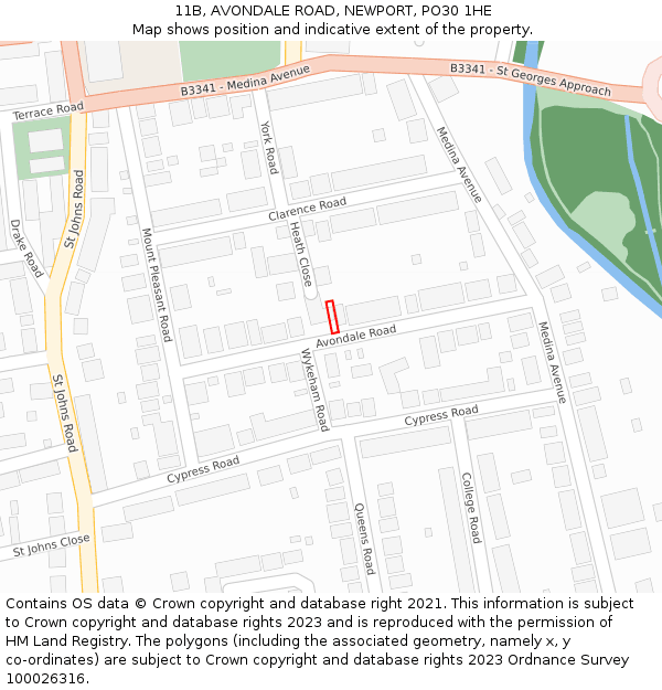 11B, AVONDALE ROAD, NEWPORT, PO30 1HE: Location map and indicative extent of plot