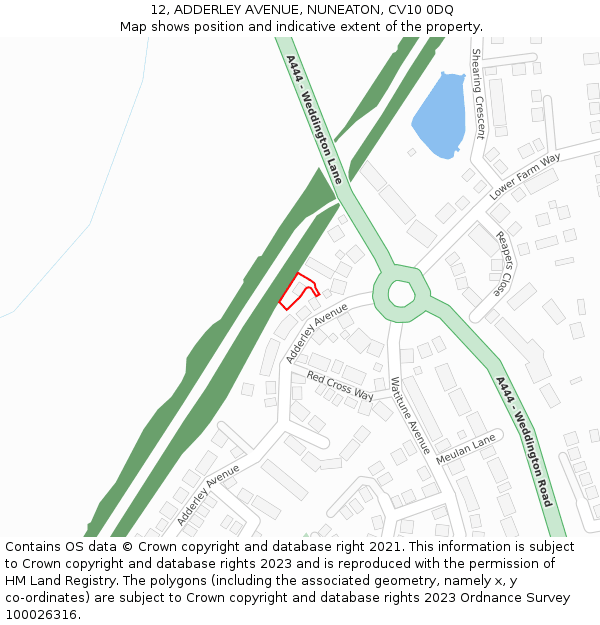 12, ADDERLEY AVENUE, NUNEATON, CV10 0DQ: Location map and indicative extent of plot