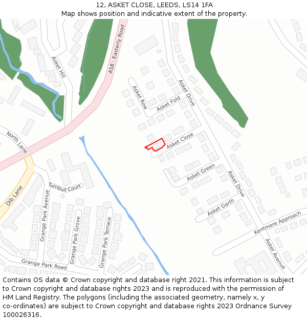 12, ASKET CLOSE, LEEDS, LS14 1FA: Location map and indicative extent of plot