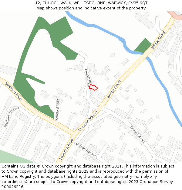 12, CHURCH WALK, WELLESBOURNE, WARWICK, CV35 9QT: Location map and indicative extent of plot