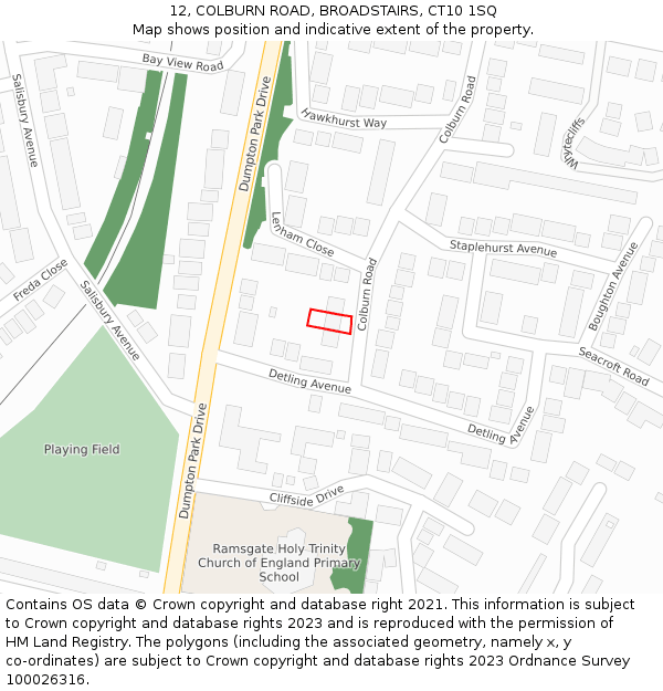 12, COLBURN ROAD, BROADSTAIRS, CT10 1SQ: Location map and indicative extent of plot