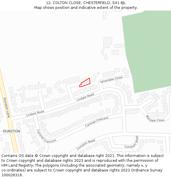 12, COLTON CLOSE, CHESTERFIELD, S41 8JL: Location map and indicative extent of plot