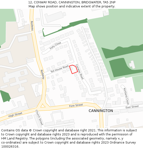 12, CONWAY ROAD, CANNINGTON, BRIDGWATER, TA5 2NP: Location map and indicative extent of plot